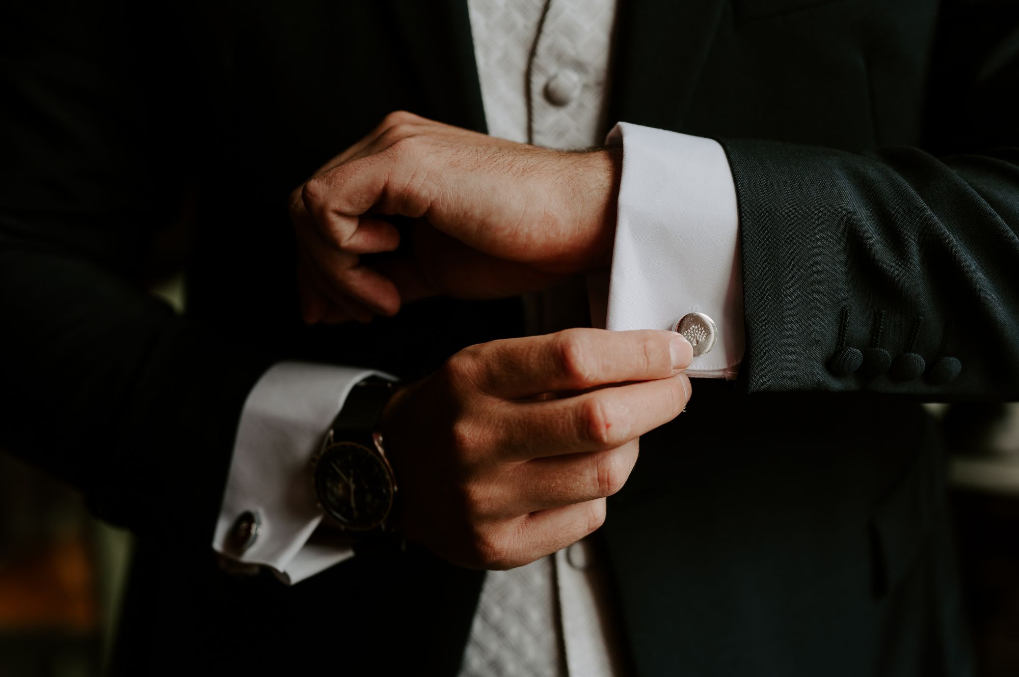 Groom Fixing Cufflinks - Wasing Weddings